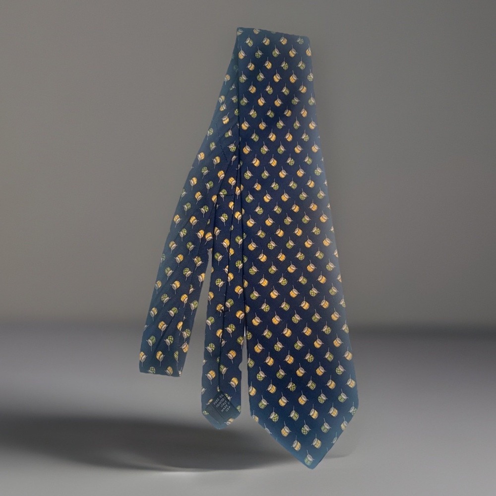 Brooks Brothers Silk Tie 57"x3.5" Marching Drum Print Navy USA Italy Unique